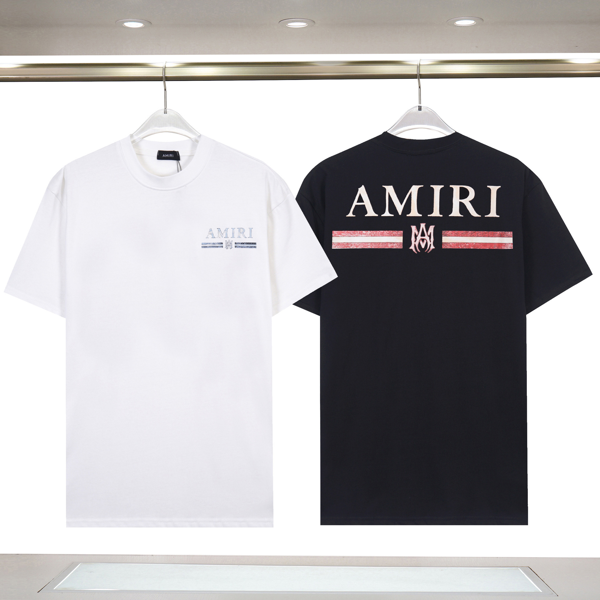 amiri 24年春夏新款 水彩横条字母logo印花230克双纱全面短袖t恤-阿里