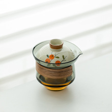 纯手绘柿子泡茶壶家用单个盖碗茶杯一壶二杯办公室高档茶壶手抓壶