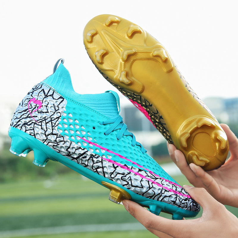 2021足球鞋高帮长钉欧美跨境新款足球鞋时尚高帮碎钉足球鞋lazada