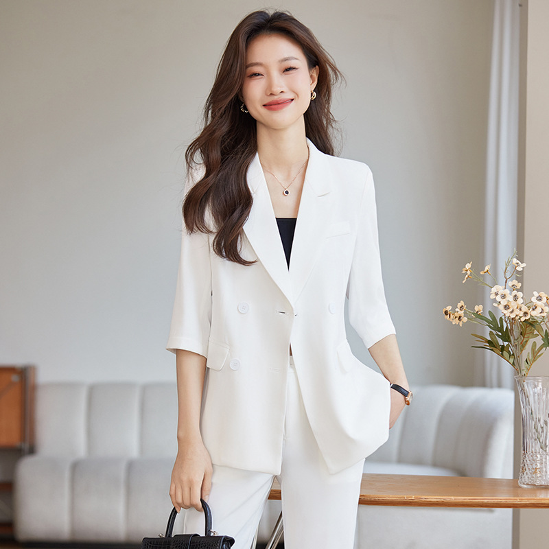 女夏季正装2024新款职业装中袖西服珠宝店主持人工作服气质女装