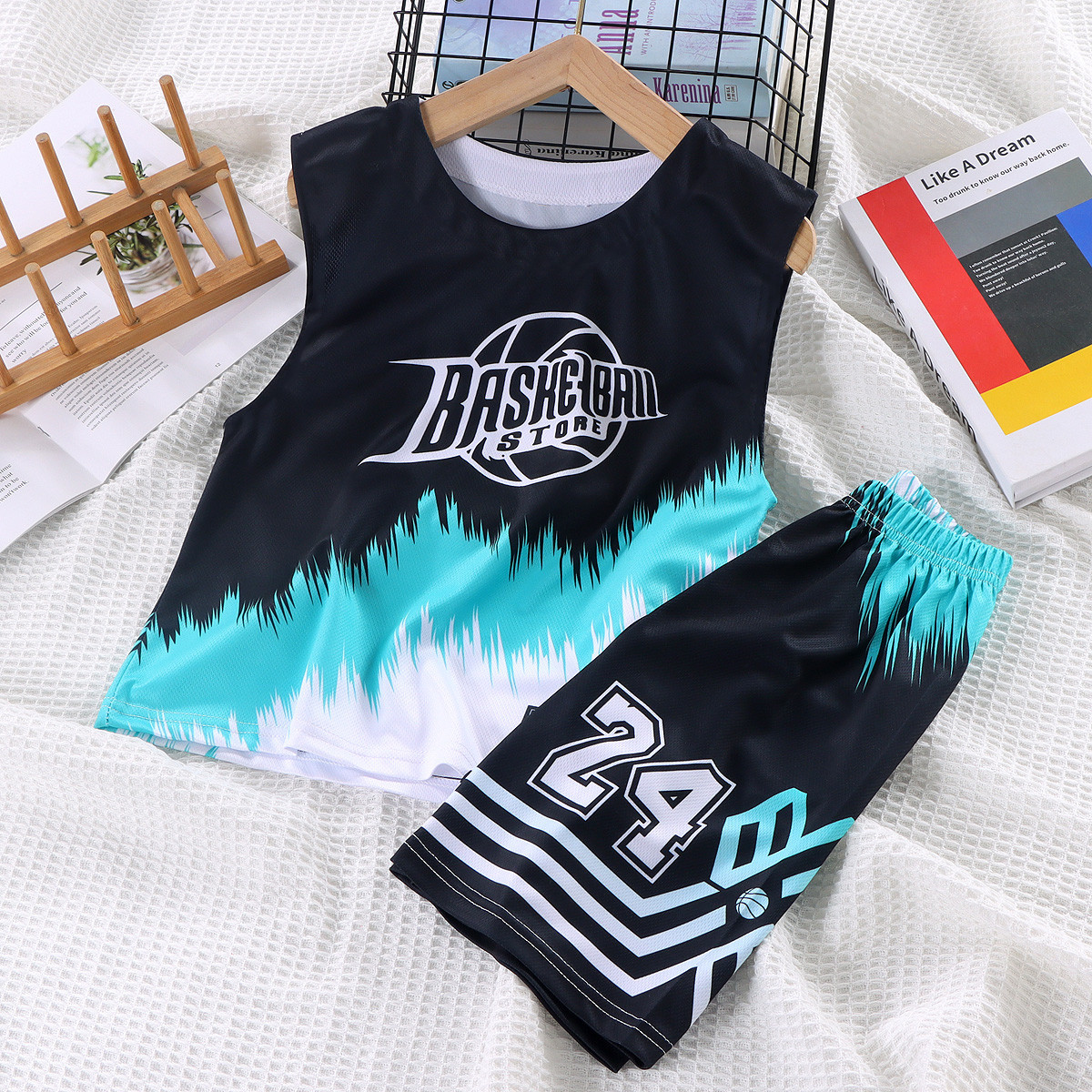 2023 New Middle and Big Children Basketball Wear Summer Quick-Drying Sleeveless Suit Boys and Girls Sportswear Shorts Two-Piece Suit