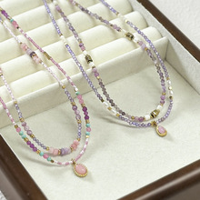 淡水珍珠钛钢项链紫色混彩天然石串珠项链设计高级感叠戴锁骨链女