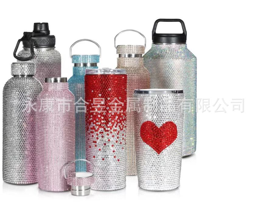 Diamond-Embedded Vacuum Cup Internet Celebrity Diamond-Embedded Water Cup TikTok Cross-Border Creative Trendy Portable Water Cup Rhinestone Vacuum Cup