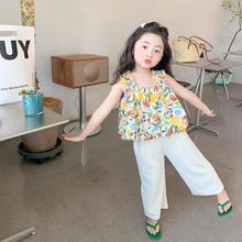 碎花吊带背心套装女童夏季新款韩版时髦洋气薄款休闲阔腿裤两潮流