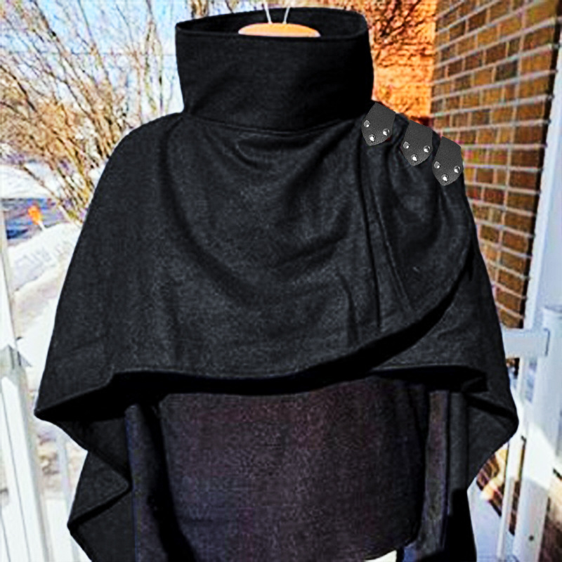 跨境专供欧美时尚中性高领斗篷披肩中世纪蝙蝠式纯色斗篷配饰外袍