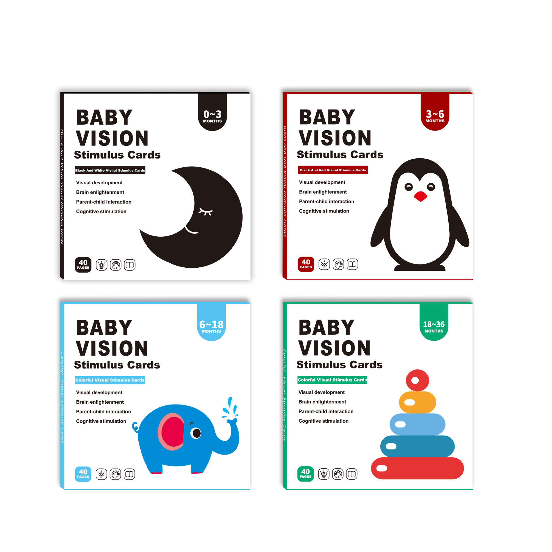 Baby Early Learning Card Black and White Card Newborn Visual Stimulation Card 0 to 3-6 Months Baby Gaze following Card Color Card