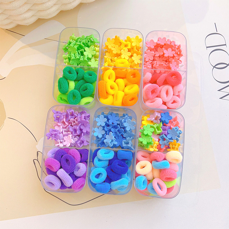 Children's Hair Accessories Set Gradient Color Towel Ring Small Jaw Clip Baby Does Not Hurt Hair Hairtie Barrettes High Elastic Hair Band