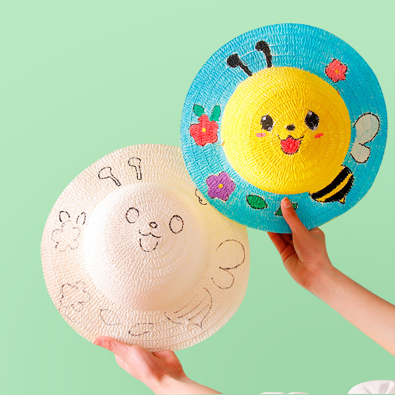 草帽diy绘画帽子 儿童幼儿园创意手工彩绘涂鸦画画墙面装饰材料包