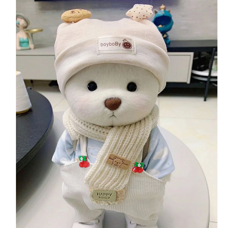 30cm莉娜熊公仔衣服云朵衬衫 背带裤 婴儿帽 米白围巾套装可爱女