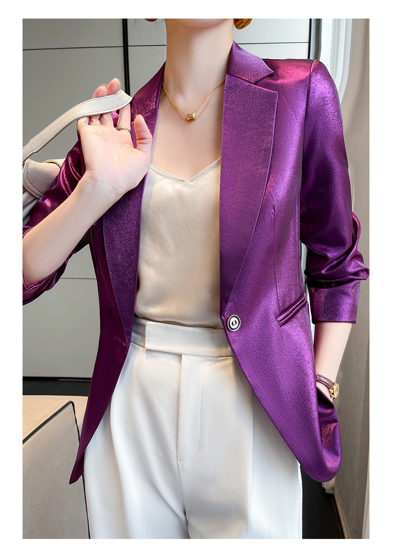 紫色醋酸西装套装女秋装新款高级感上衣职业长袖丝滑垂感西服外套