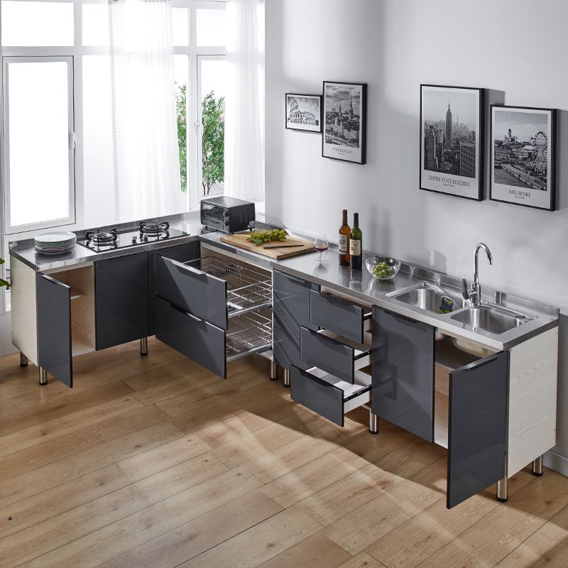 不锈钢厨柜厨房橱柜组合柜灶台一体组装厨房柜农村家用水槽出租房