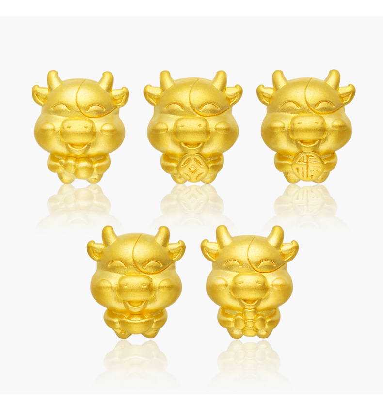 本命年牛年黄金转运珠足金五福生肖牛红绳手链情侣送礼女款宝宝款