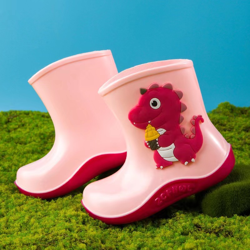 Children's Rain Boots New Little Dinosaur Baby Boy Rain Boots Warm Kindergarten Young and Little Girls Waterproof Rain Shoes Shoe Cover