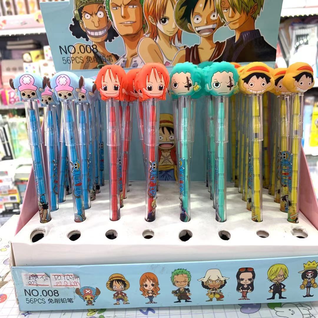 外贸动漫航海王卡通免削铅笔男孩儿童写字笔下蛋子弹笔幼儿园奖品