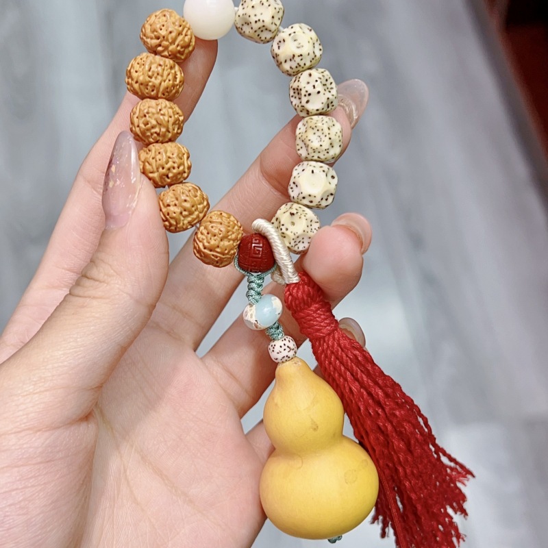 中式葫芦手串复古手捻手串搭配11mm小金刚和10mm星月菩提流苏手饰