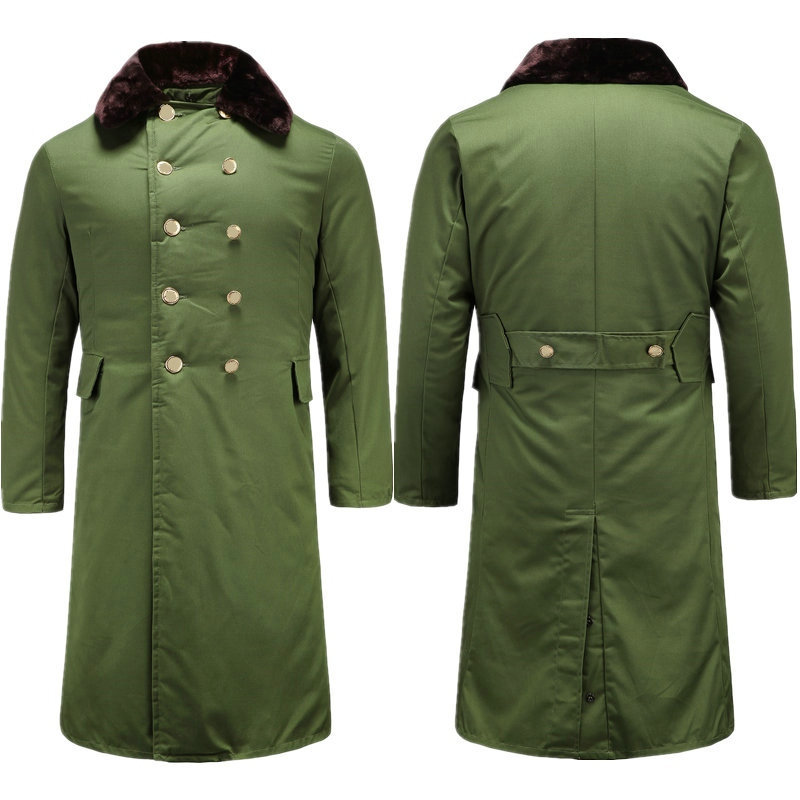 厂家批发87老式抗洪救灾 救援军大衣棉军绿棉服 草绿长款男可代发