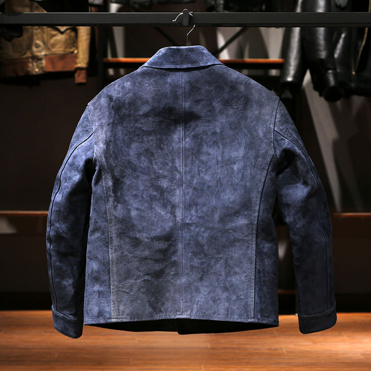 外贸日单复古头层油蜡反绒马皮皮衣工装风格司闸员皮夹克怀旧外套