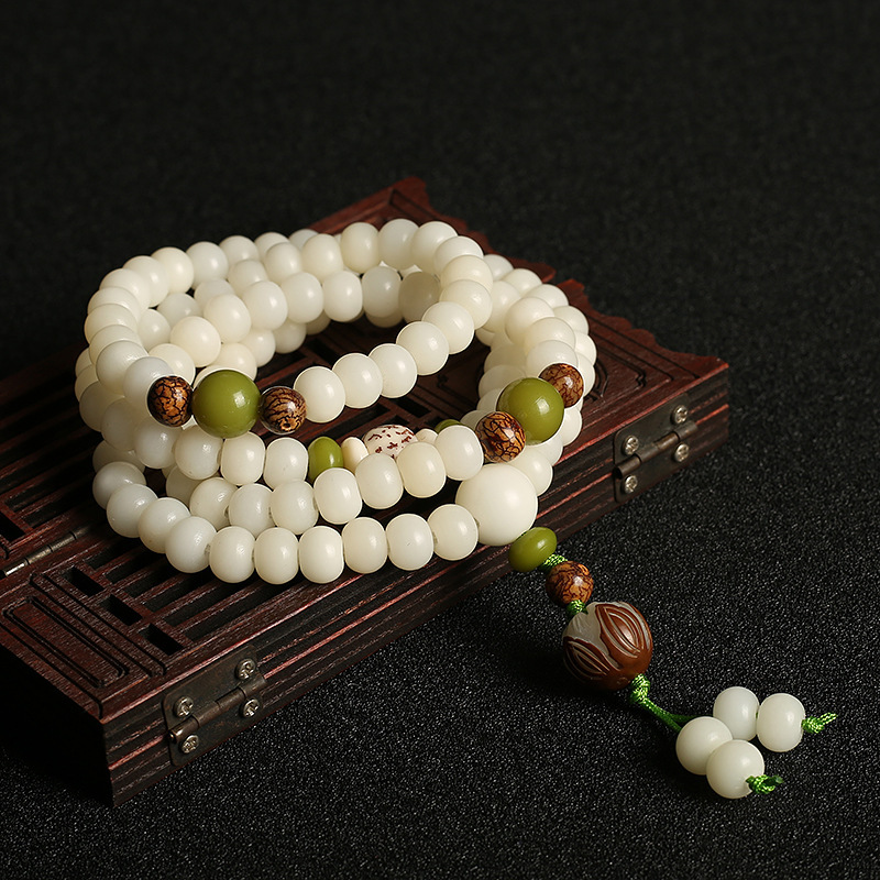 Yiyi Jewelry Original Natural Bodhi Bead Bracelet White Jade Bodhi 108 Pieces Buddha Beads Rosary Bodhi Bracelet Generation Hair