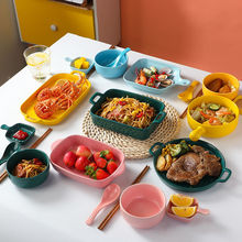碗筷套装陶瓷一人食碗碟家用组合4人碗盘筷网红创意情侣双2人餐具