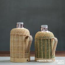 竹编热水壶手工传统热水瓶电壶玻璃内胆保温保冷木塞闷茶壶道具竹