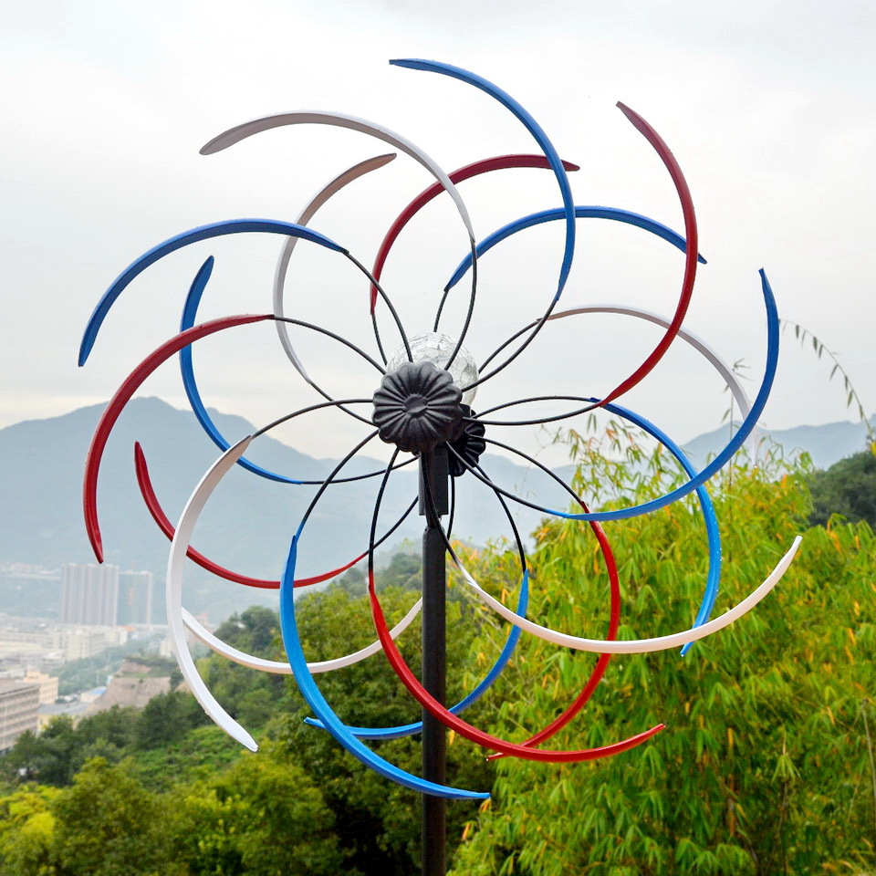 外贸欧美别墅景观花园装饰360度旋转彩色铁艺大风车户外庭院摆件