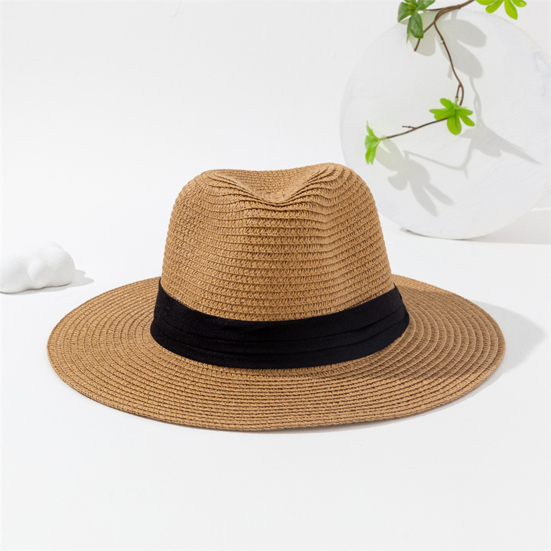 New Internet Celebrity Straw Hat Women's Summer Wide Brim Sun Protection Big Head British Style Top Hat Seaside Sunhat Men's Straw Hat