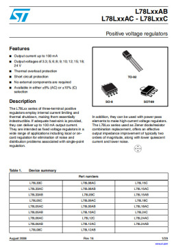 l78l05acd13tr 100ma 5v soic8封装 st全新原装 30v输入三端稳压