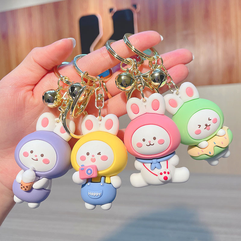 Cute Rabbit Year New Donut Camera Bunny Series Keychain Cartoon PVC Doll Bag Package Pendant Wholesale