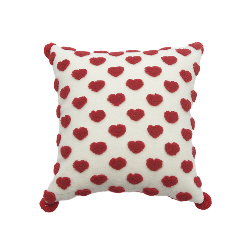 Summer New Style Living Room Sofa Plush Simple Style Red Three-Dimensional Love Pillow Cover Ball Throw Pillowcase Cushion Cover