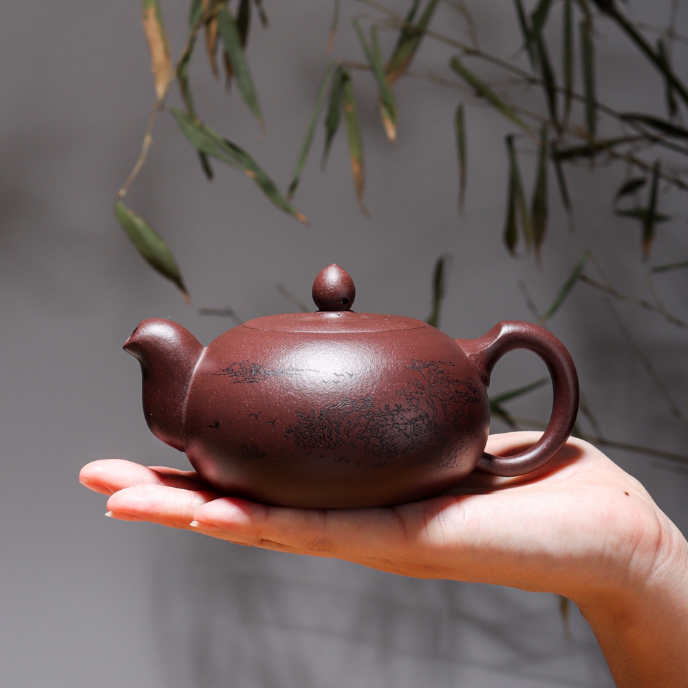 批发宜兴姜礼明紫砂壶黑泥扁龙瓢小茶壶家用手泡茶具礼品一件代发