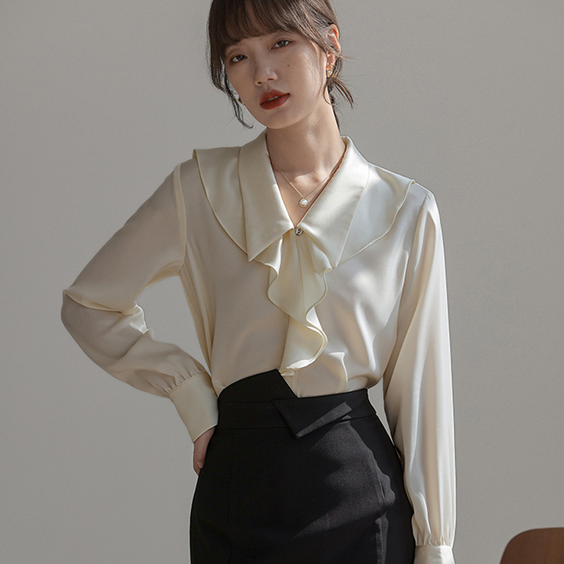 秋款荷叶边衬衫独特别致漂亮法式甜美上衣韩系风格穿搭职业衬衣女