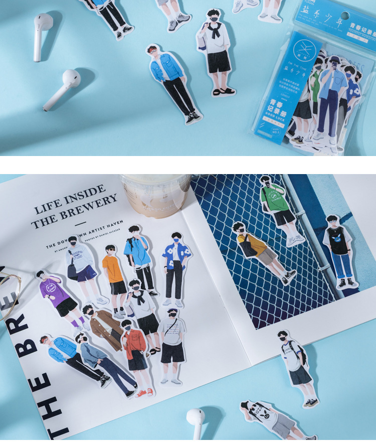 语闲和纸贴纸包 青春纪录册系列 卡通少女人物手帐素材装饰贴 4款