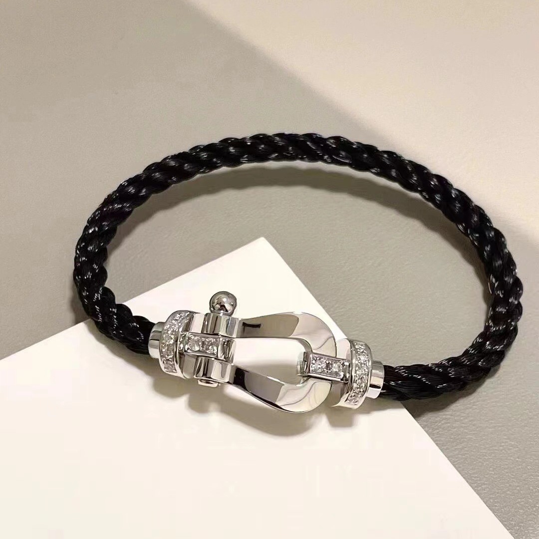 v金高版本费雷德马蹄扣手绳黑绳fred 绳镶钻满钻本命年cnc 厂家批