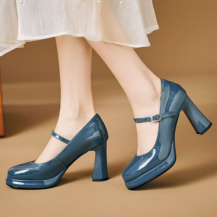 女鞋秋冬季新款鞋子圆头粗跟高跟鞋水台搭扣玛丽珍鞋正装宴会单鞋
