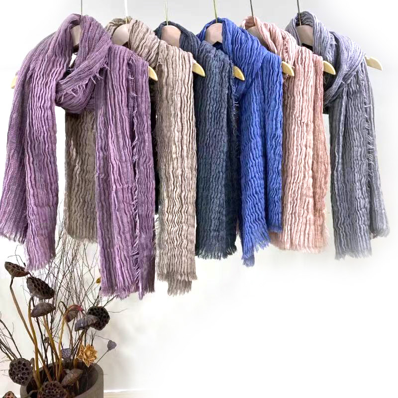Large Size Double-Sided Pleated Solid Color Scarf for Poison Customers Men‘s Foreign Trade Scarf Women‘s Autumn and Winter Cross-Border