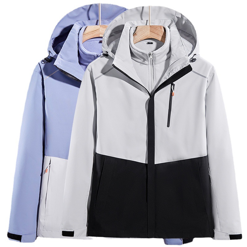 儿童三合一冲锋衣男女可拆卸中小童校服加绒冬季工作服亲子装批发