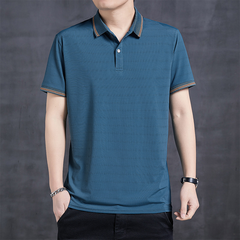 夏季男士短袖t恤冰丝polo衫中年人成熟稳重休闲男装父亲爸爸夏装