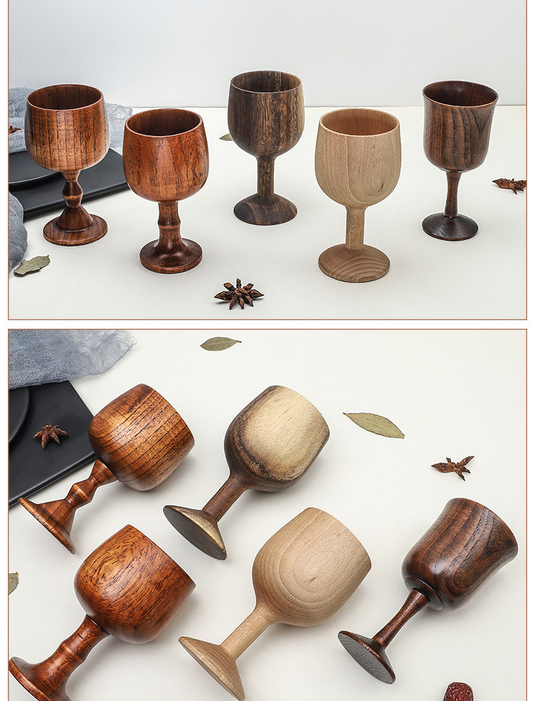 日式相思木榉木高脚杯 餐厅酒吧红白葡萄酒杯 实木木质酒杯批发