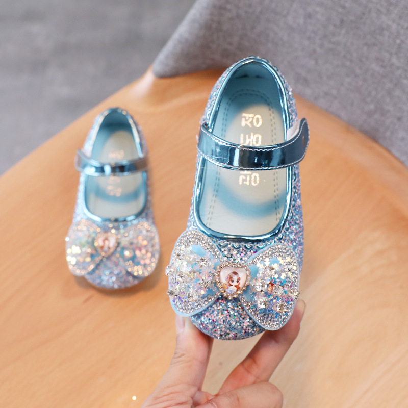 2024 Spring New Girls' Fashion Water Brick Cartoon Princess Shoes Korean Style Little Girl Sequined Leather Shoes Soft-Soled Shoes for Baby