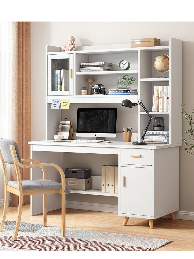 北欧书桌书架组合电脑台式桌家用初中学生书柜一体简约卧室写字桌