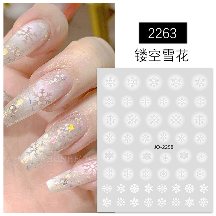 2022 Autumn and Winter New Nail Beauty Christmas Stickers Wholesale White Gradient Coloring Hollow Snowflake 3D Nail Sticker Decoration