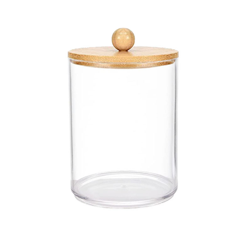 Bamboo Cover Cotton Box Transparent Double Layer Makeup Cotton Box Desktop Dustproof Facial Wipe Crystal Storage Box Puff Cotton Ball Box