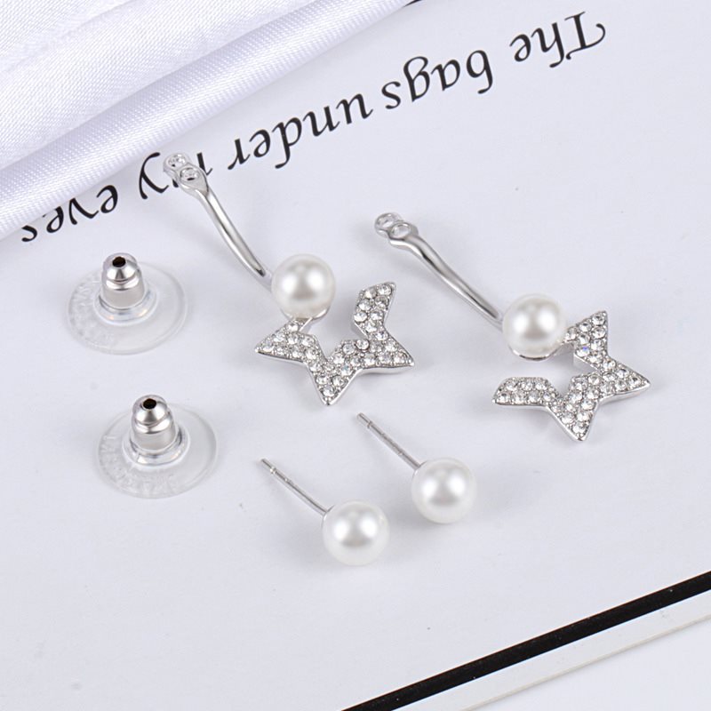 South Korea Dongdaemun Star Pearl Ear Studs Back-Mounted Long Shell Beads Eardrops Simple All-Match a Pair of Earrings Dual Purpose