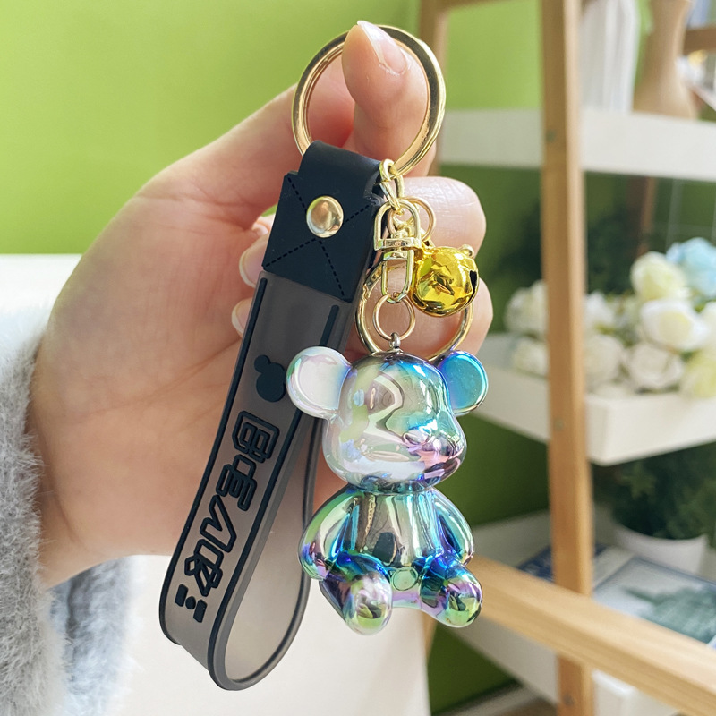 New Acrylic Magic Color Bear Keychain Creative Trend Cars and Bags Couple Keychain Small