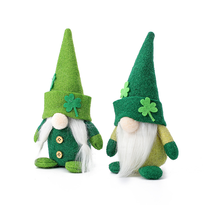 New Rudolf Doll Irish Trick Festival Green Hat Doll Faceless Old Man Green Leaf Holiday Decorations