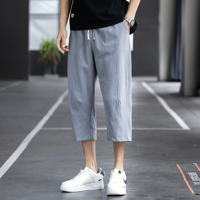 Summer Cropped Pants Men's Cotton Thin Large Size Men's Chinese Style Loose Harem Pants Men's Casual Straight-Leg Breeches Men