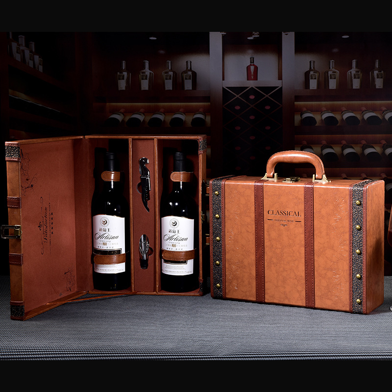 红酒包装礼盒单支多支装皮盒高档拉菲葡萄酒盒子通用木盒皮箱手提