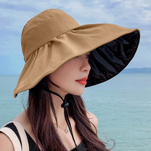 日本黑胶空顶防晒帽子女夏天大檐防紫外线遮阳帽可折叠渔夫帽春秋