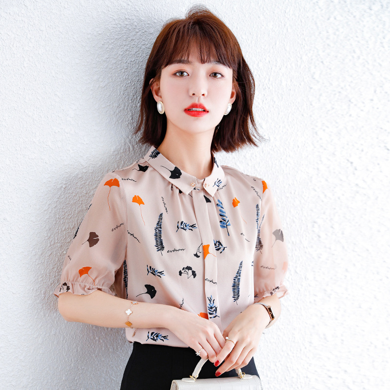 碎花真丝衬衫女士2022年新款夏季短袖时尚小衫雪纺衫高档上衣洋气