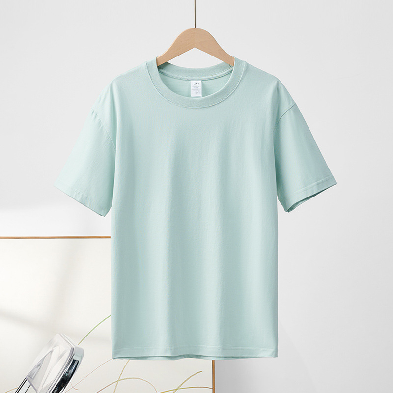 Japanese Style 230G Cotton Short-Sleeved T-shirt Women's Shoulder round Neck Top Solid Color Half-Sleeved Bottoming Shirt Clothes Men Wholesale